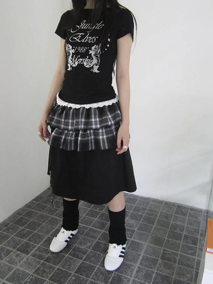 Torn Edge Double Layer Overlap Slip Skirt