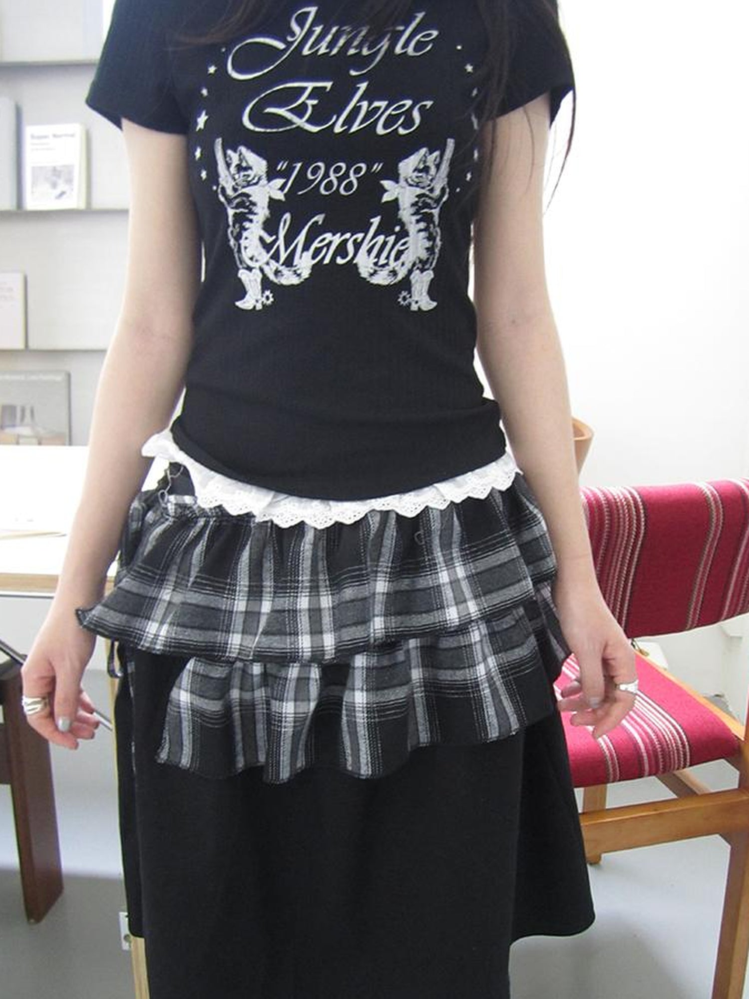 ang project Torn Edge Double Layer Overlap Slip Skirt