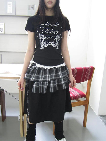 Torn Edge Double Layer Overlap Slip Skirt