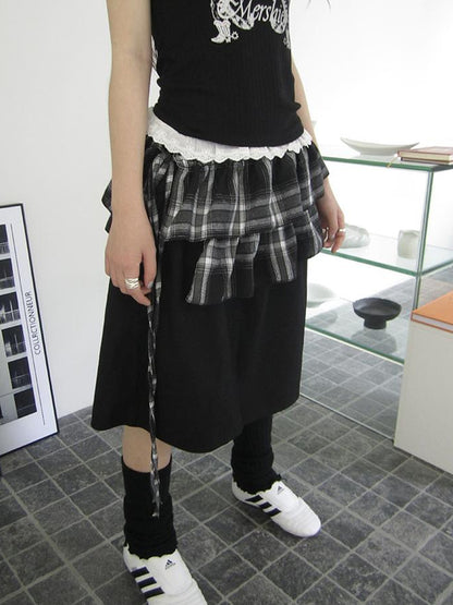 ang project Torn Edge Double Layer Overlap Slip Skirt