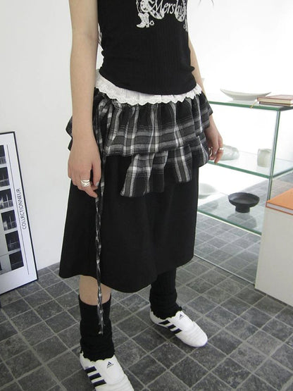 Torn Edge Double Layer Overlap Slip Skirt