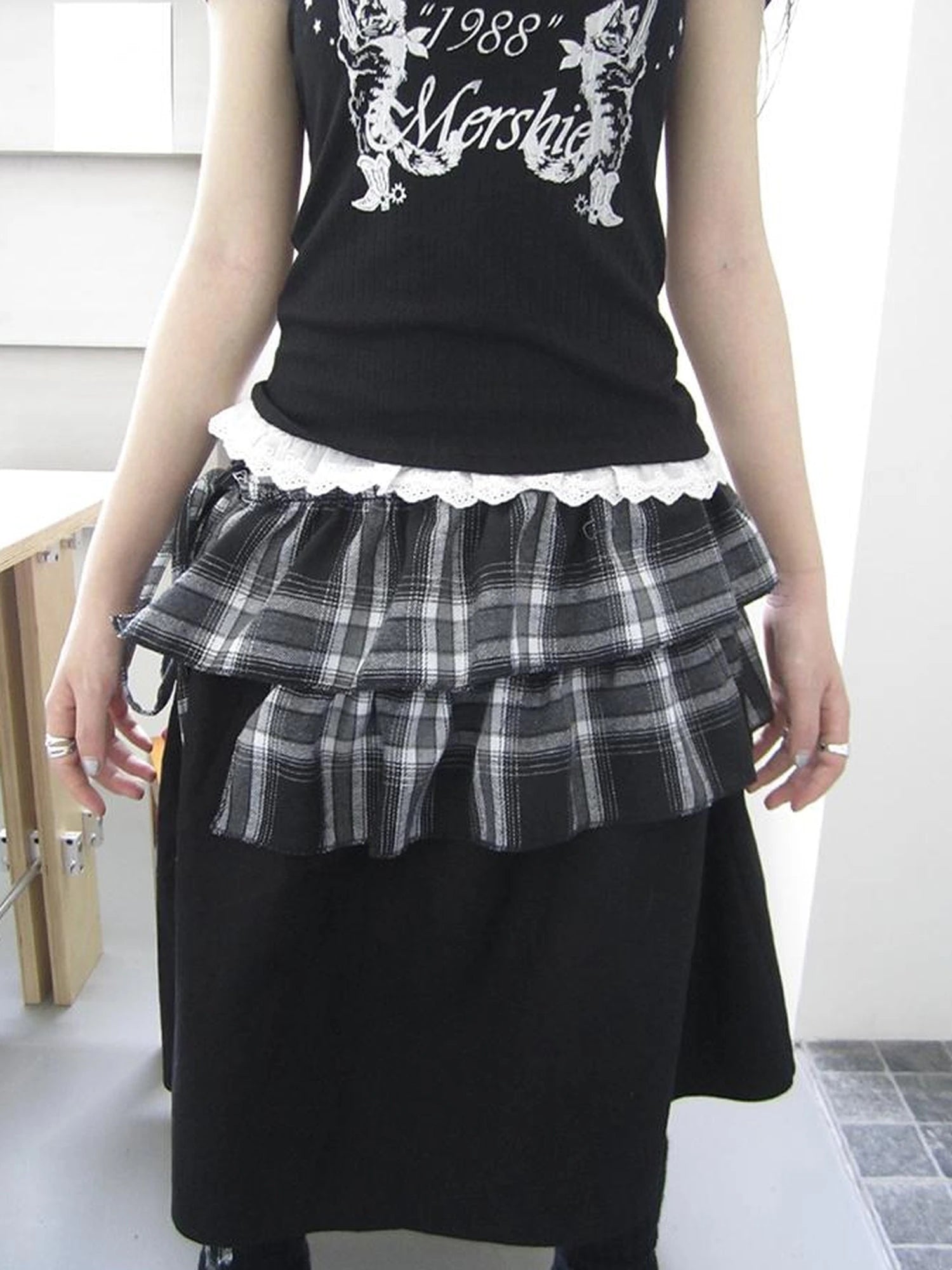 Torn Edge Double Layer Overlap Slip Skirt