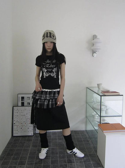 Torn Edge Double Layer Overlap Slip Skirt