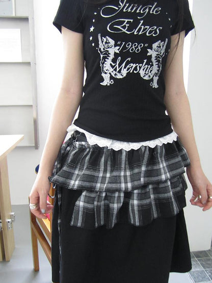 ang project Torn Edge Double Layer Overlap Slip Skirt