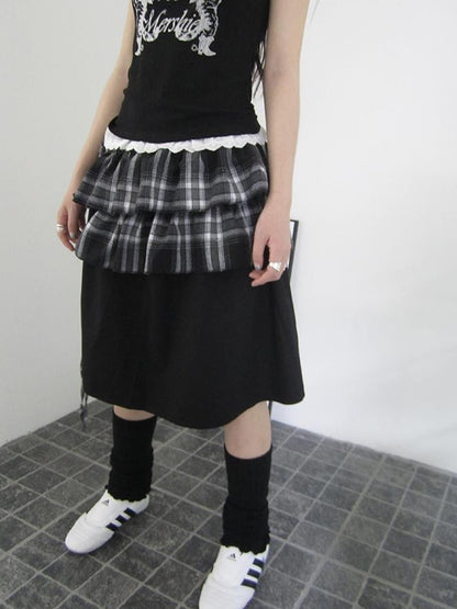 ang project Torn Edge Double Layer Overlap Slip Skirt