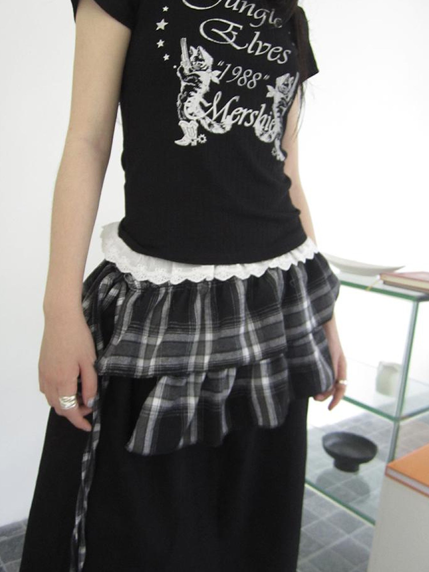 ang project Torn Edge Double Layer Overlap Slip Skirt