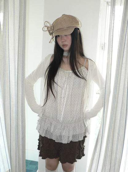 ang project Two Piece Polka Dot Korean Long Sleeve Pullover Women Apricot Mint T-Shirt