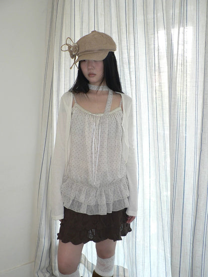 ang project Two Piece Polka Dot Korean Long Sleeve Pullover Women Apricot Mint T-Shirt