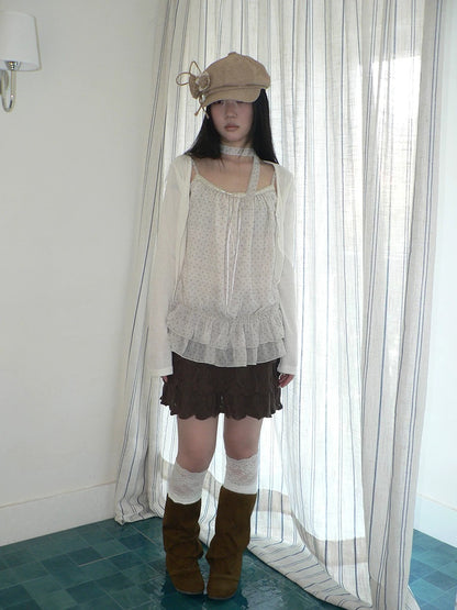 ang project Two Piece Polka Dot Korean Long Sleeve Pullover Women Apricot Mint T-Shirt