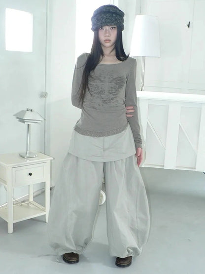 ang project Two Tier Layered Wide Leg Pants Pants
