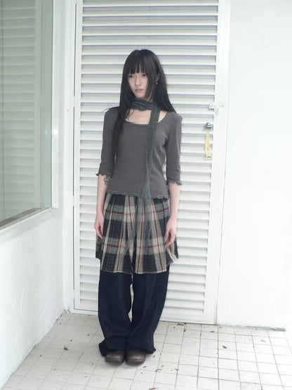 ang_project_U_Neck_Lace_Spliced_Textured_Slim_Fit_Korean_Women&