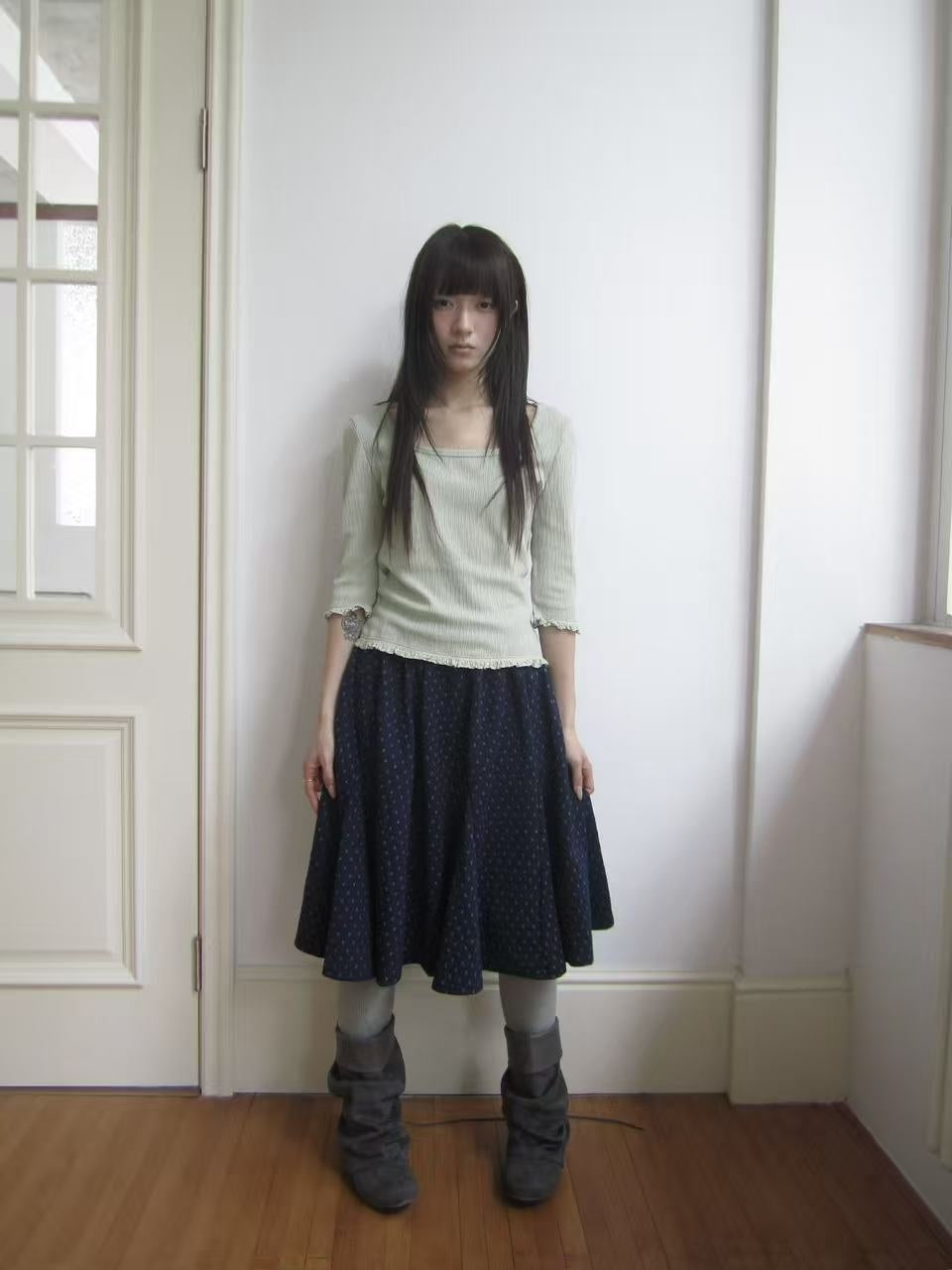 ang_project_U_Neck_Lace_Spliced_Textured_Slim_Fit_Korean_Women&