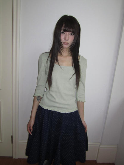 ang project U Neck Lace Spliced Textured Slim Fit Korean Women&
