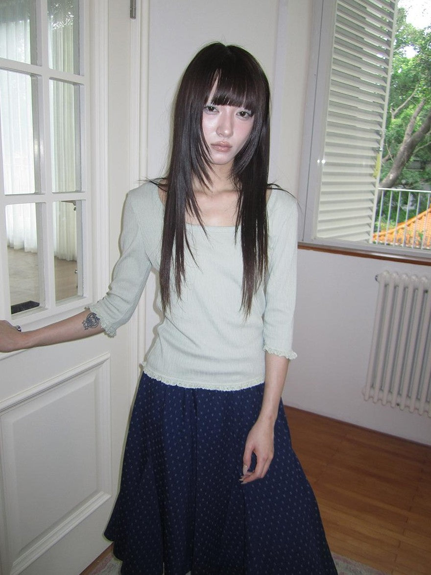 ang project U Neck Lace Spliced Textured Slim Fit Korean Women&