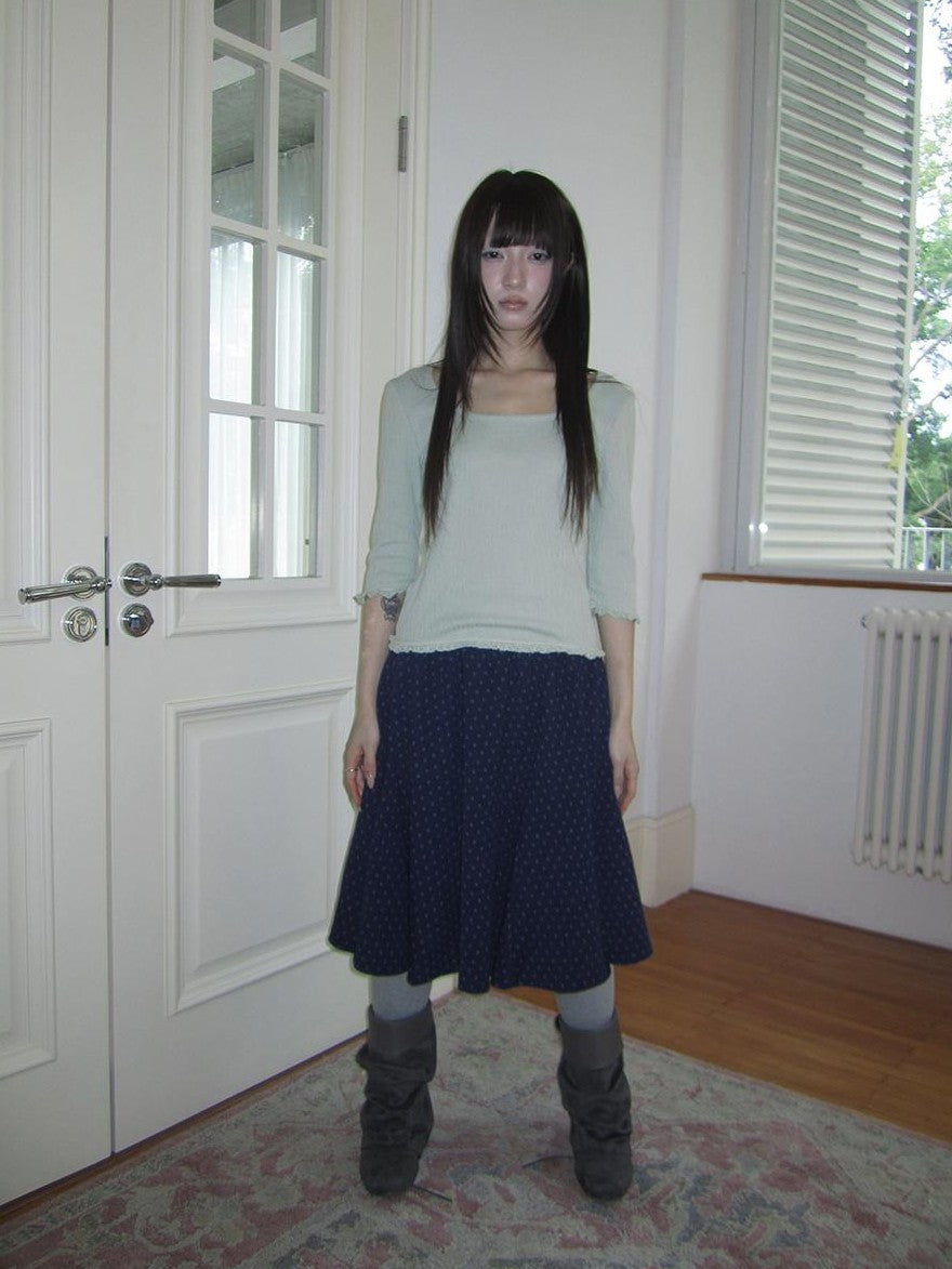 ang project U Neck Lace Spliced Textured Slim Fit Korean Women&