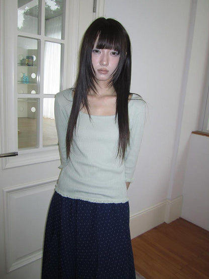 ang project U Neck Lace Spliced Textured Slim Fit Korean Women&