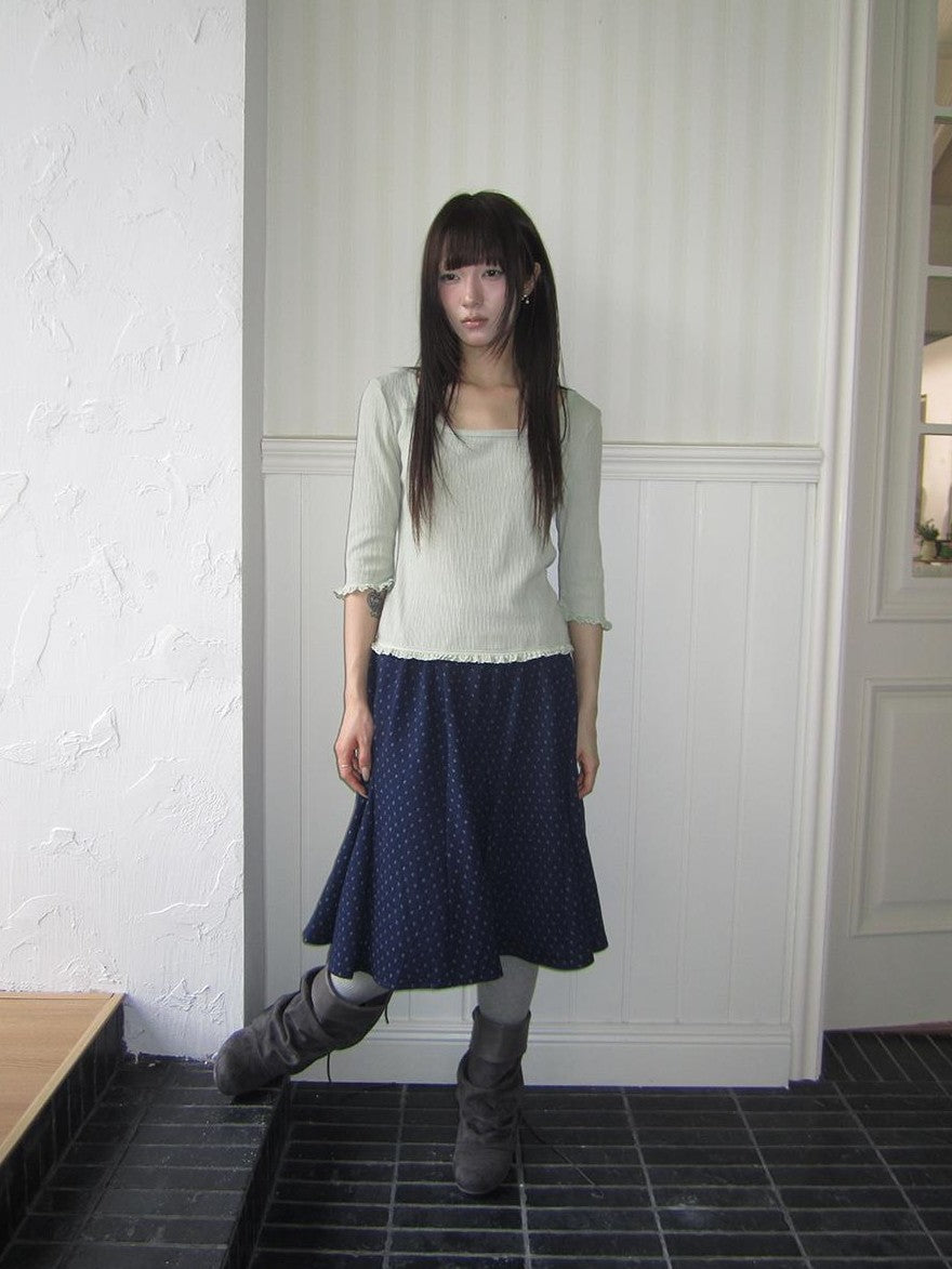 ang project U Neck Lace Spliced Textured Slim Fit Korean Women&