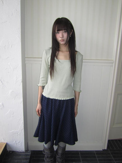 ang project U Neck Lace Spliced Textured Slim Fit Korean Women&