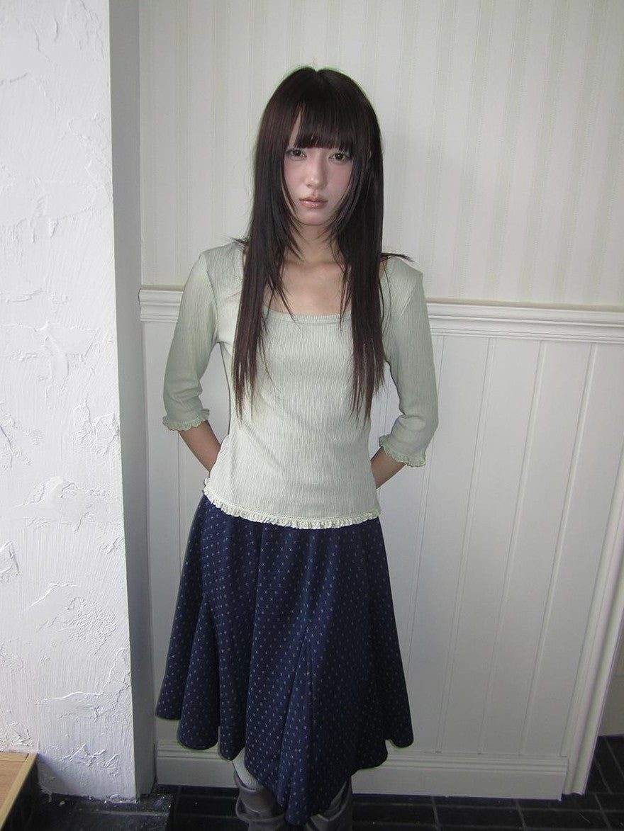 ang project U Neck Lace Spliced Textured Slim Fit Korean Women&