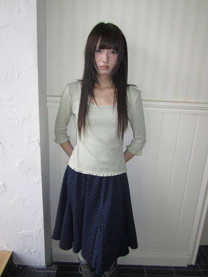ang project U Neck Lace Spliced Textured Slim Fit Korean Women&
