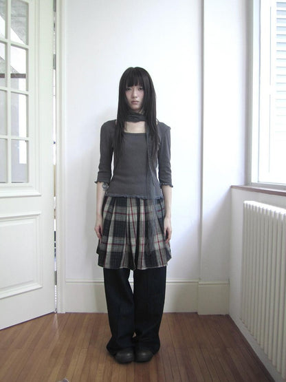 ang project U Neck Lace Spliced Textured Slim Fit Korean Women&