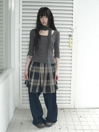 ang project U Neck Lace Spliced Textured Slim Fit Korean Women&