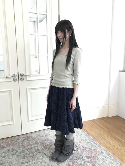 ang project U Neck Lace Spliced Textured Slim Fit Korean Women&