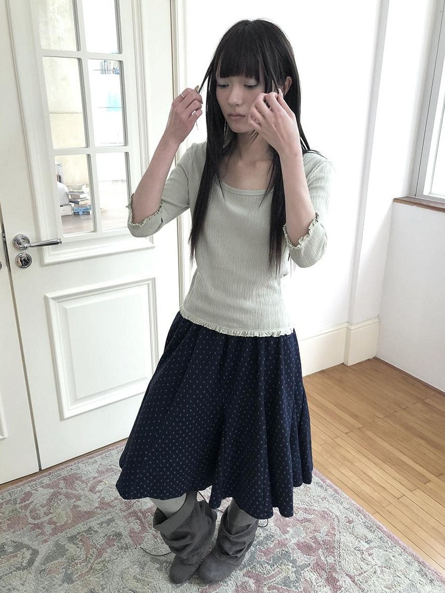 ang project U Neck Lace Spliced Textured Slim Fit Korean Women&
