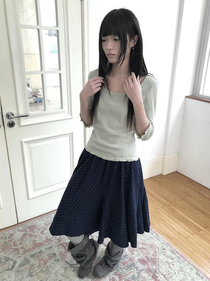 ang project U Neck Lace Spliced Textured Slim Fit Korean Women&
