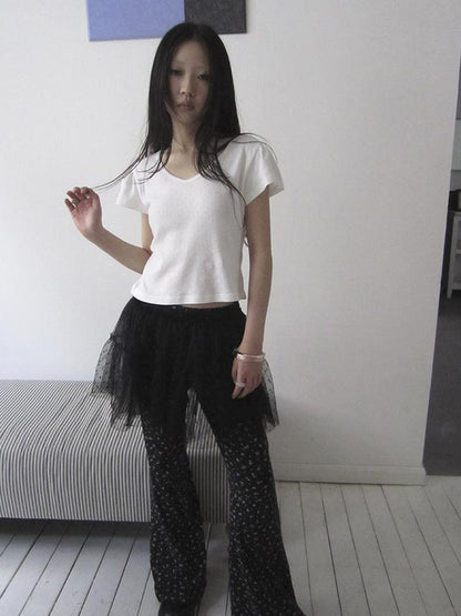 Updateang project V-Neck Crop Top With Small Wing Sleeves