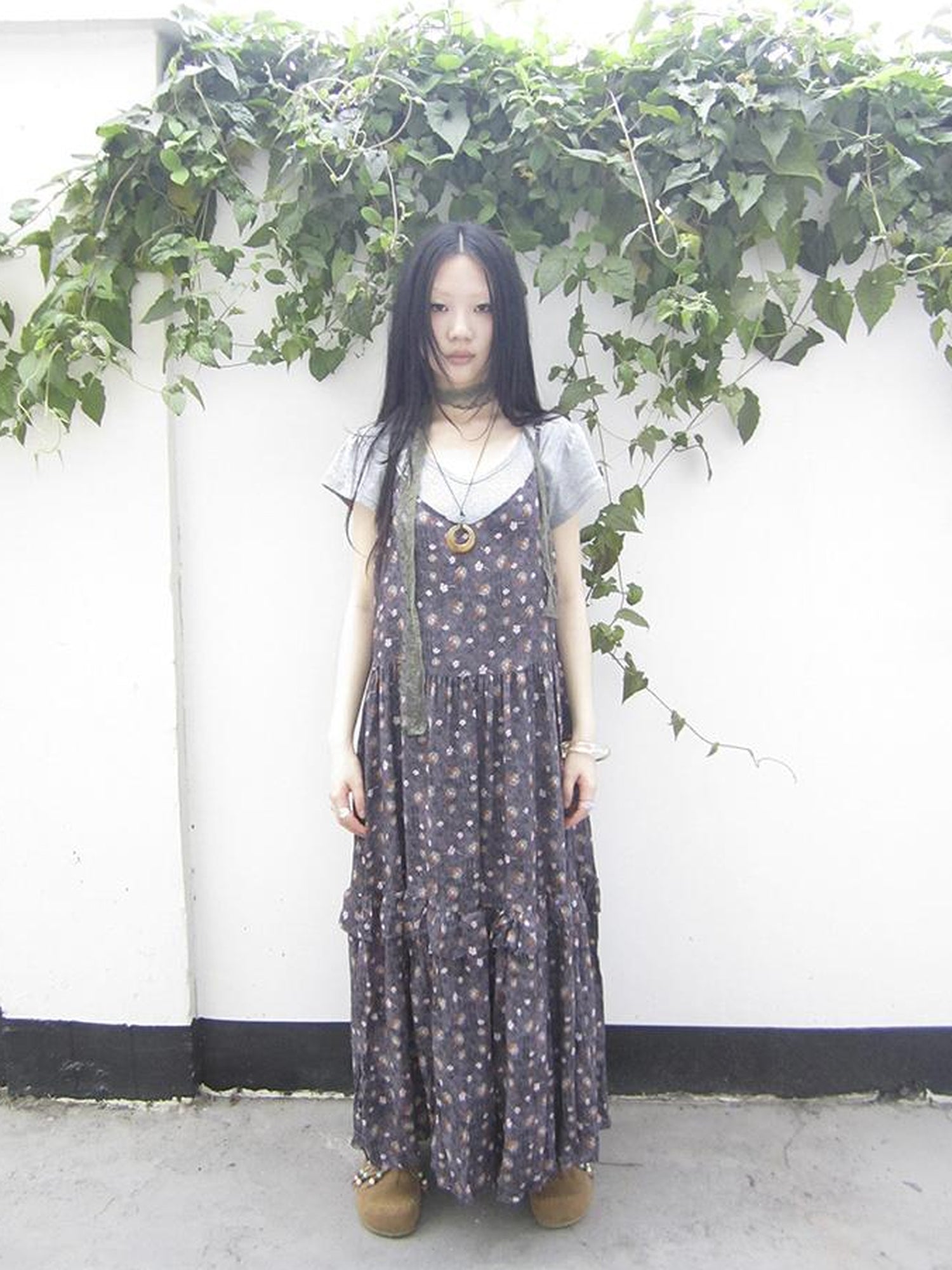 ang project V-Neck Floral Print Smocked Maxi Slip Dress In Boho Style