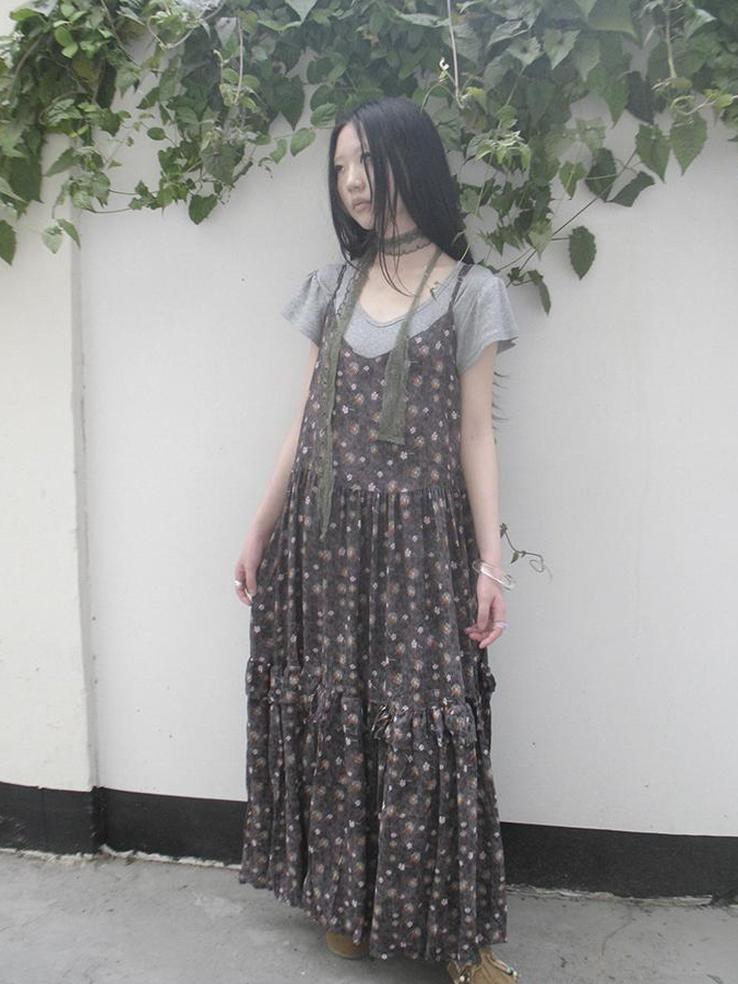 ang project V-Neck Floral Print Smocked Maxi Slip Dress In Boho Style