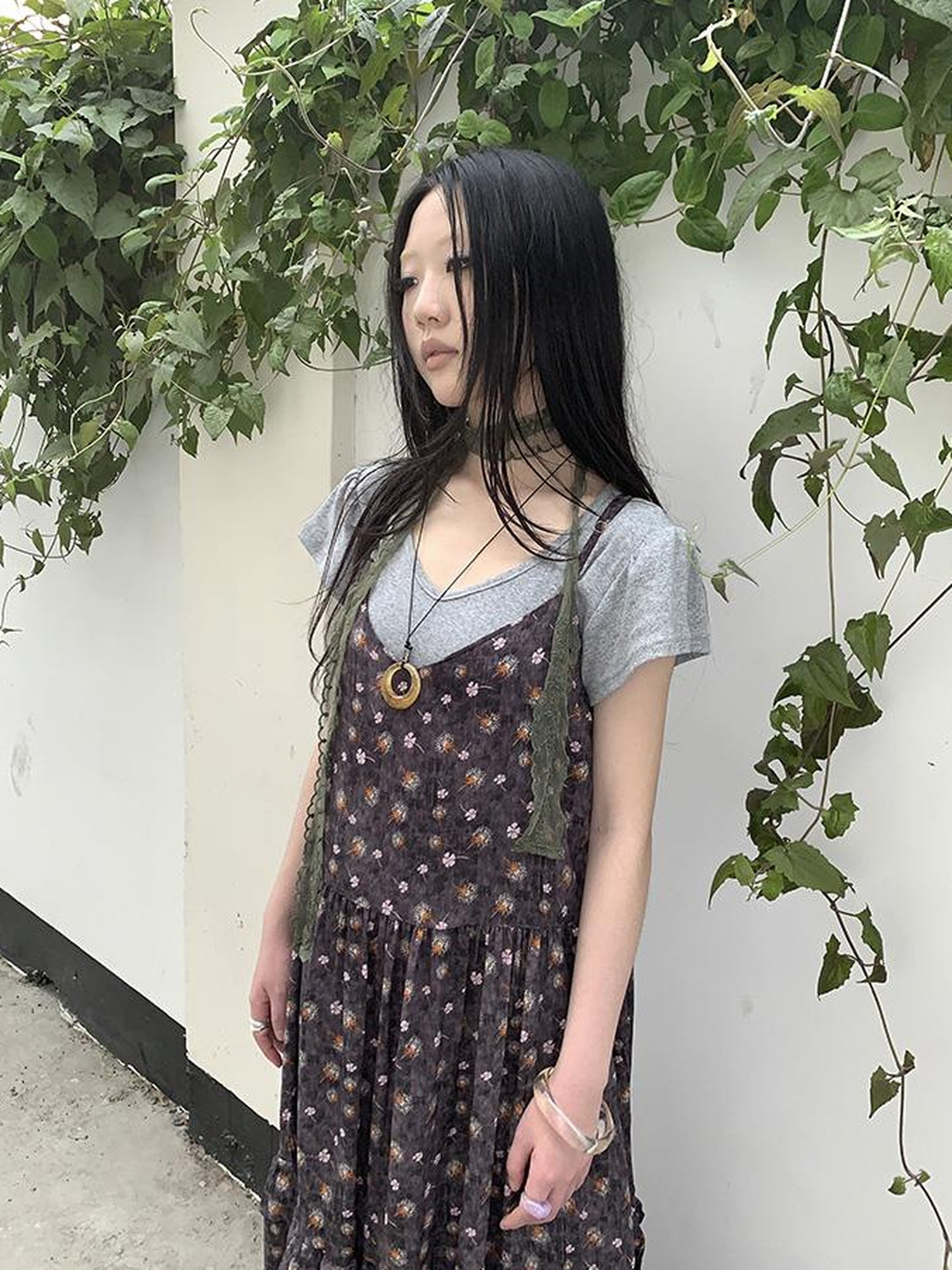 ang project V-Neck Floral Print Smocked Maxi Slip Dress In Boho Style