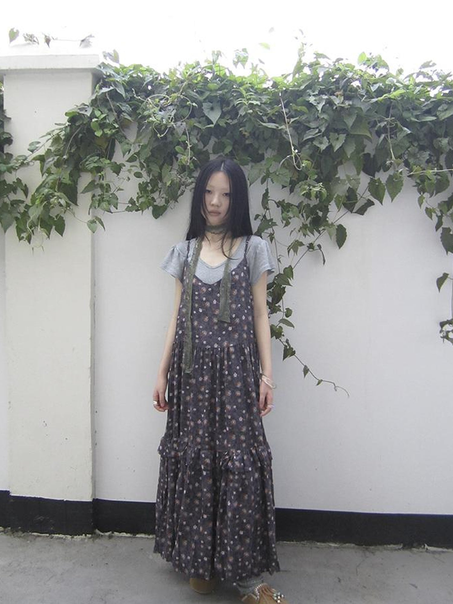 ang project V-Neck Floral Print Smocked Maxi Slip Dress In Boho Style