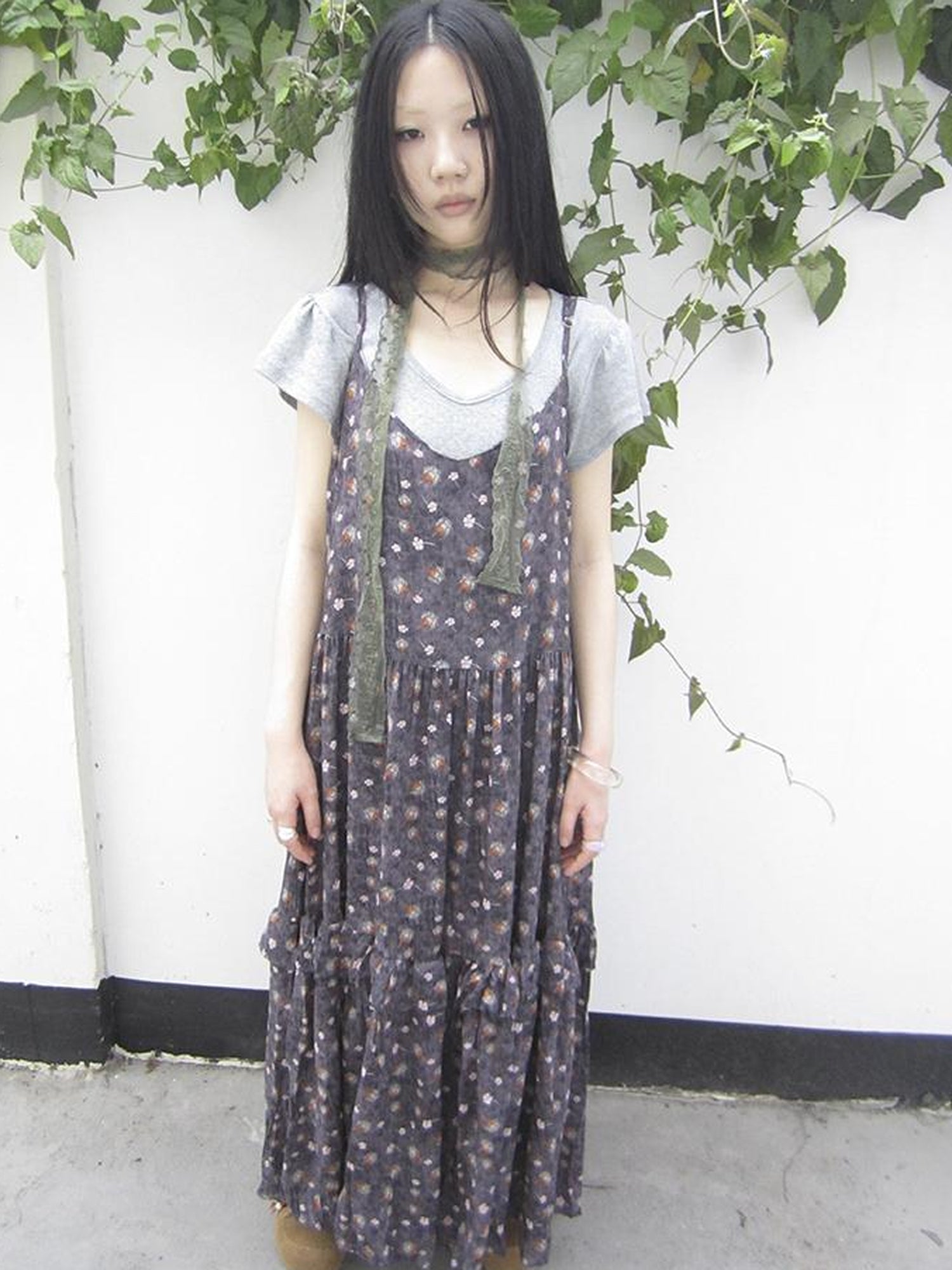 ang project V-Neck Floral Print Smocked Maxi Slip Dress In Boho Style