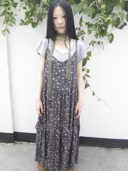 ang project V-Neck Floral Print Smocked Maxi Slip Dress In Boho Style