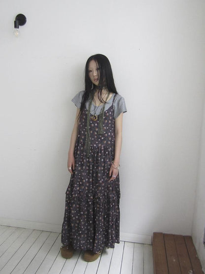 ang project V-Neck Floral Print Smocked Maxi Slip Dress In Boho Style