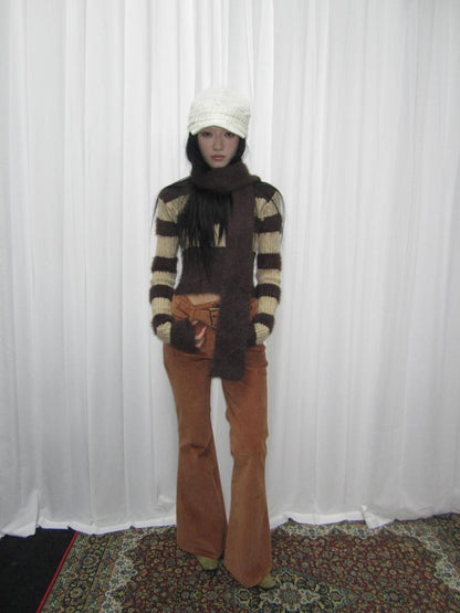 ang project V-neck Striped Knit Sweater Slim Fit Set