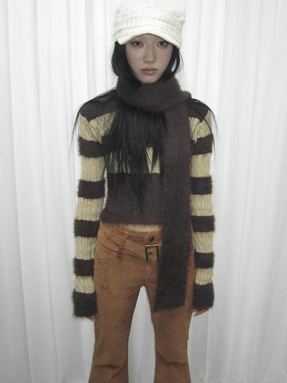 ang project V-neck Striped Knit Sweater Slim Fit Set