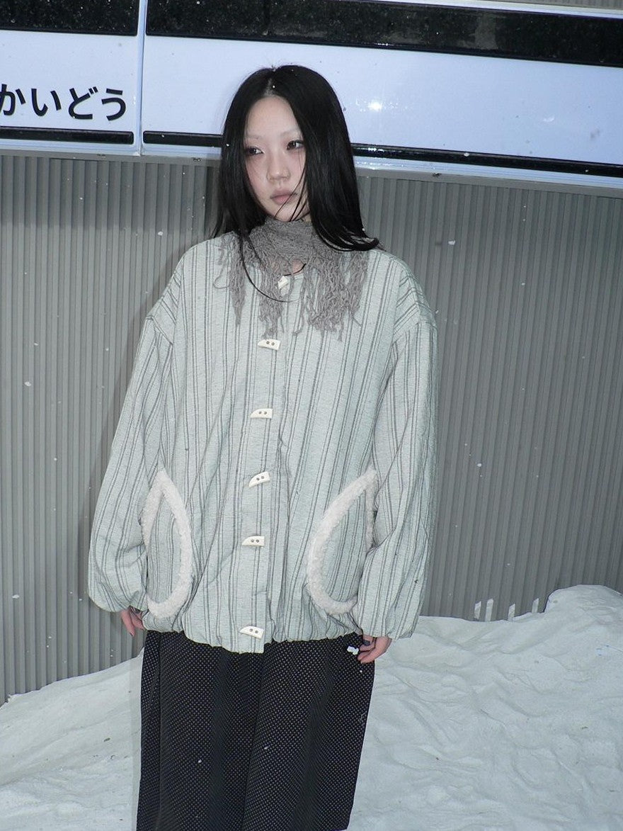 ang project Vertical Stripe Toggle Button Fuzzy Lined Women&