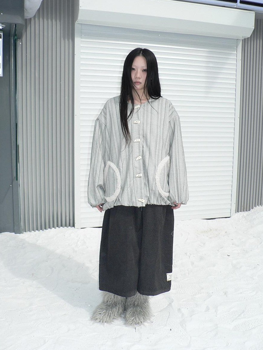 ang project Vertical Stripe Toggle Button Fuzzy Lined Women&