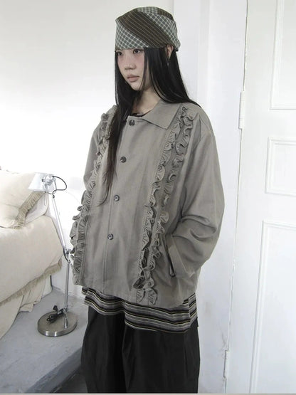 ang project Vintage Autumn Notched Collar Single Breasted Wool Coat Jacket