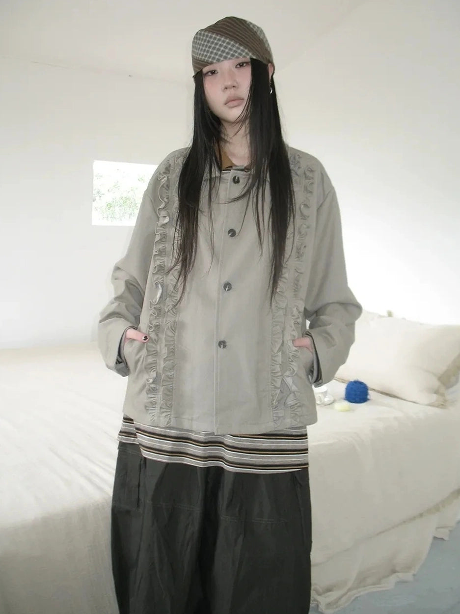 ang project Vintage Autumn Notched Collar Single Breasted Wool Coat Jacket