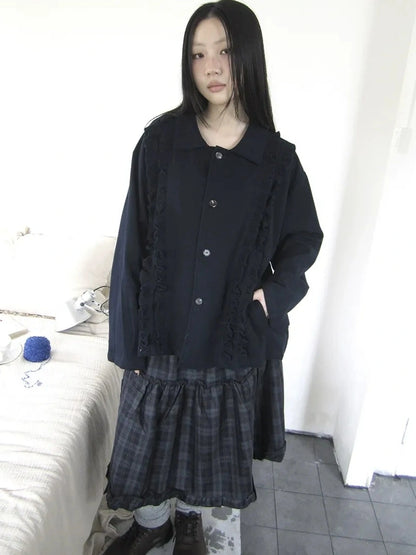 ang project Vintage Autumn Notched Collar Single Breasted Wool Coat Jacket