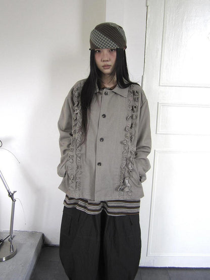 ang project Vintage Autumn Notched Collar Single Breasted Wool Coat Jacket