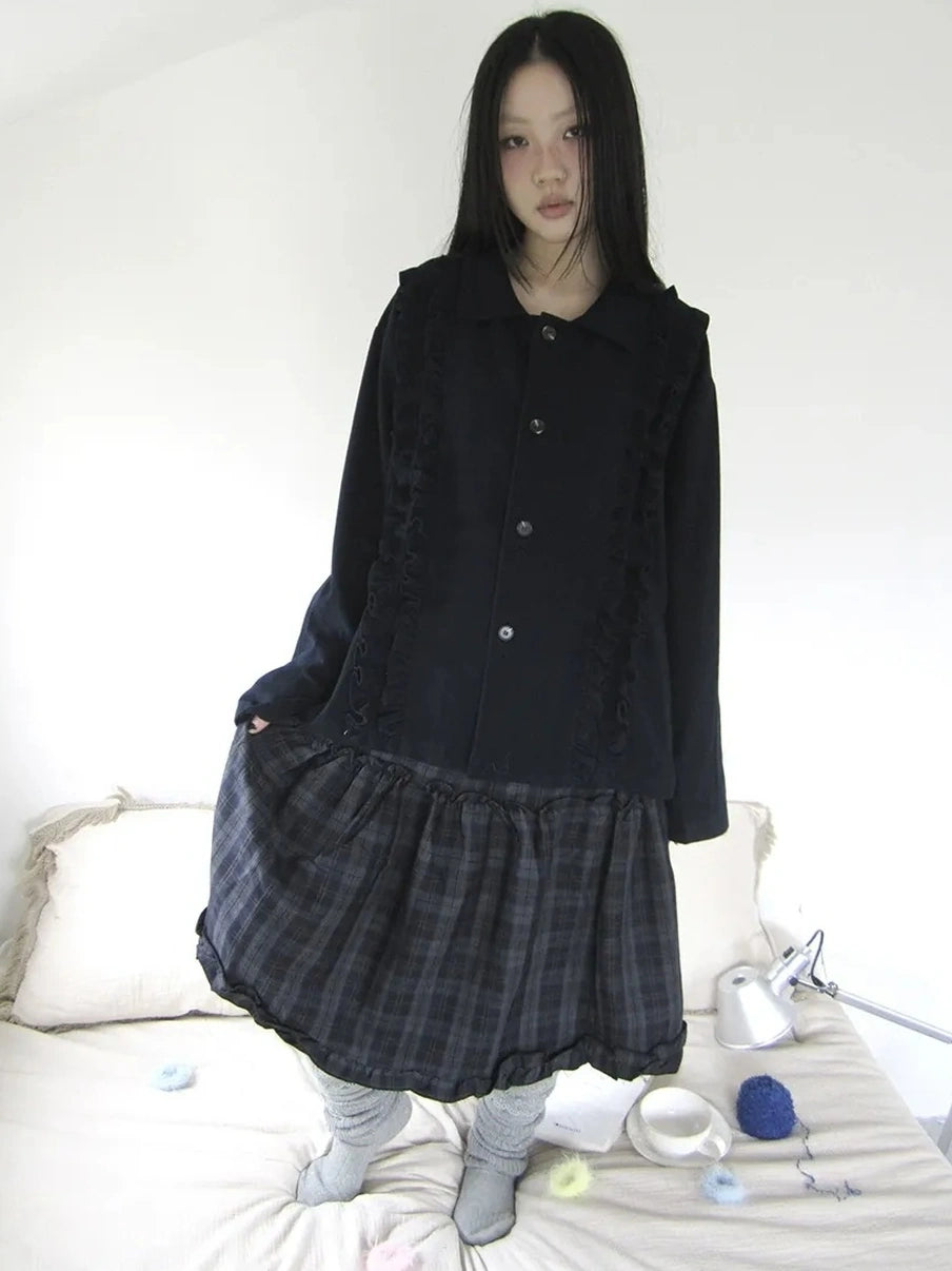 ang project Vintage Autumn Notched Collar Single Breasted Wool Coat Jacket