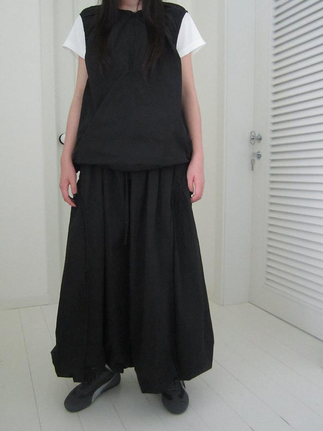 ang project Vintage Black Drawstring Bloom Skirt with Ruffled Hem