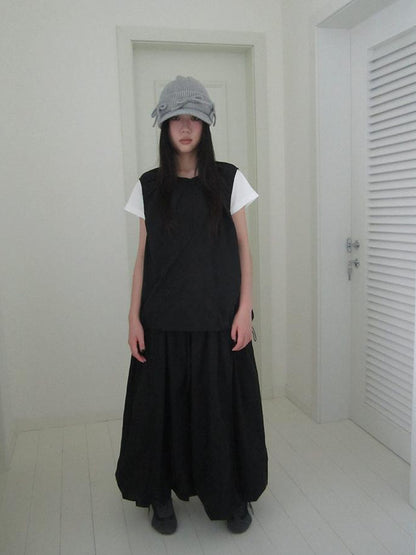ang project Vintage Black Drawstring Bloom Skirt with Ruffled Hem