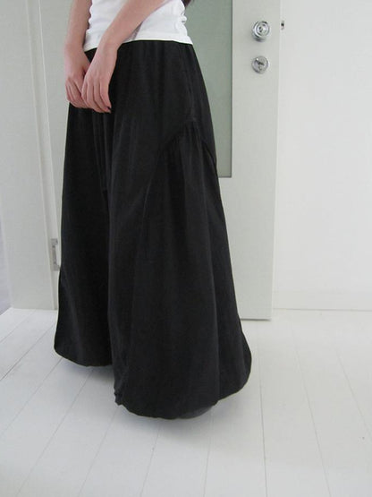 ang project Vintage Black Drawstring Bloom Skirt with Ruffled Hem