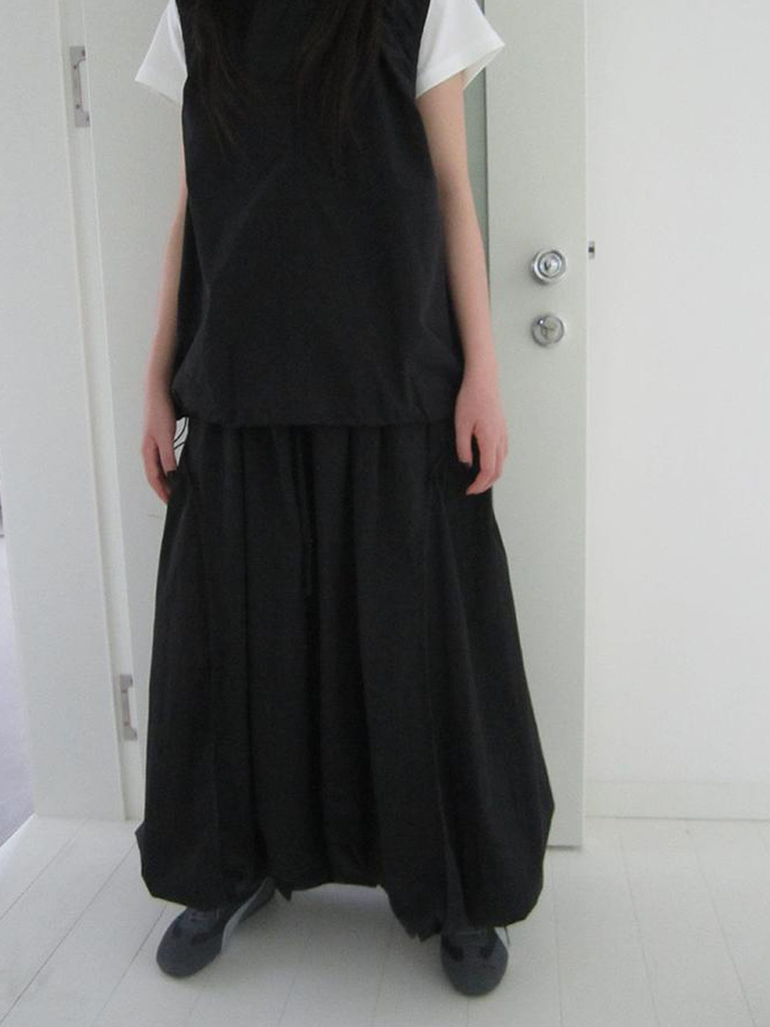ang project Vintage Black Drawstring Bloom Skirt with Ruffled Hem